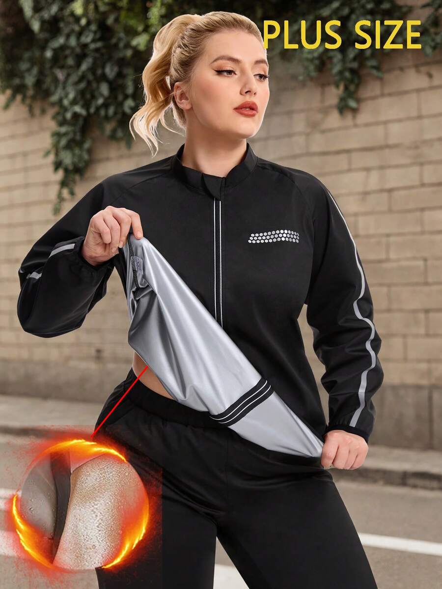 Plus Size Women's Sauna Suit Set, Gym Workout Jacket, Women's Sweat Suit Set Sports Black - Black - View 1