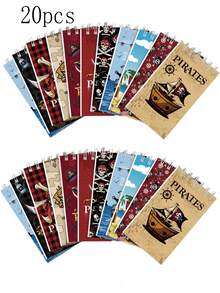 Conjunto de 10/20 cadernos com tema de navio pirata e caveira - Ideais para festas temáticas de piratas, aniversários, lembrancinhas escolares, material de escritório, artigos de papelaria, acessórios para presentes, cadernos fofos, estilo boêmio, cadernos espiral, blocos de notas portáteis, artigos de papelaria temáticos, mini cadernos, planejadores de festas, entusiastas de papelaria. - Multicolorido - Ver 11