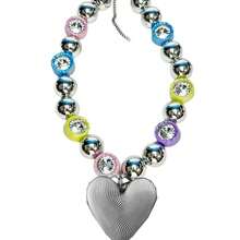 复古镀银串珠水晶项链，镶嵌多种颜色水晶，夸张的品牌展示项链，新颖的心形吊坠项链，女士款 - 桃心 - 查看 8