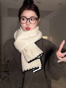 1pc Women's Fashionable Scarf, Soft Wax Wool Knitted Warm Thick Fleece Scarf, Suitable For Student Dresses In Winter