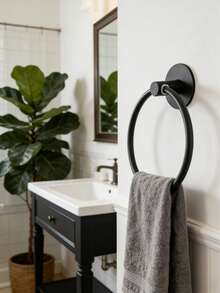 1pc No Drill Hole Wall Mounted Round Towel Ring With Holder, Stainless Steel Towel Rack And Clothes Storage Rack, Suitable For Kitchen, Bathroom, Living Room Storage And Decoration