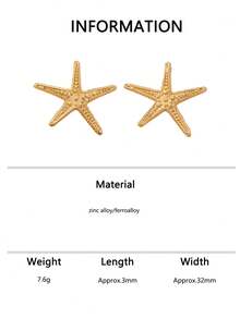 1 Pair Alloy Starfish Shaped Earrings, Suitable For Daily Commute, Beach Vacation, Party And Gathering - Yellow Gold - View 7