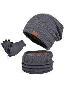 男士简约纯色条纹提花针织帽、围巾和手套套装，柔软保暖内衬，保暖防风，适合秋冬季户外运动和休闲穿着。 - 彩色 - 查看 7