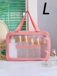 1个大容量防水化妆品收纳包，透明便携设计，双提手 - 非常适合收纳化妆品和洗漱用品，可用作化妆包、化妆品收纳包、洗漱包、旅行包、返校包、宿舍包、沙滩包、沙滩巾收纳包 - 粉色 - 查看 7
