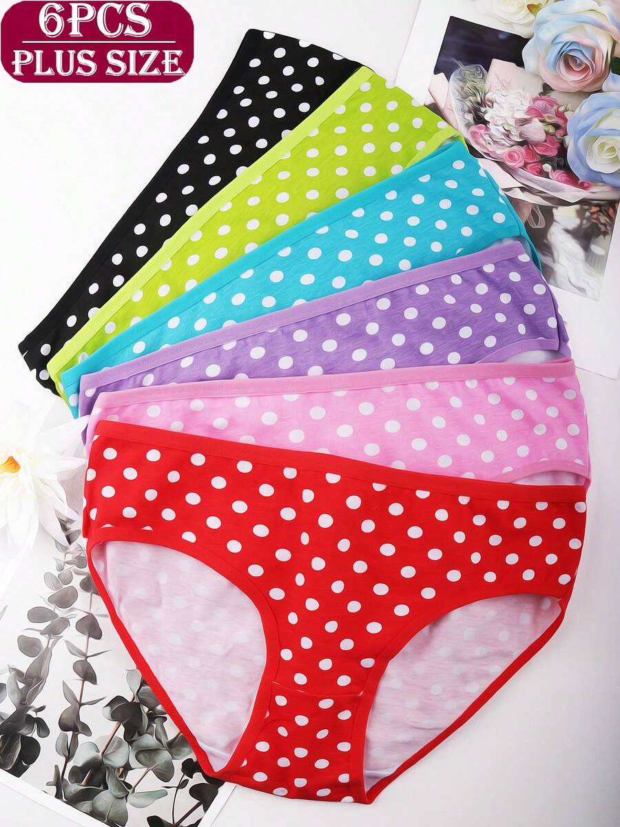 6-Pack Plus Size Women's Underwear, All-Over Polka Dot Print, Assorted Colors, Soft Comfortable For All-Day Wear, Spring & Summer - Nhiều màu - Xem 1