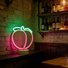1 buc Lampă decorativă de birou cu lumină neon piersică cu bază LED, lumină romantică alimentată cu baterie/USB, cadou de ziua de naștere, decor pentru casă, temă de nuntă, dormitor, sufragerie - Neon de bază piersic - Vizualizare 3
