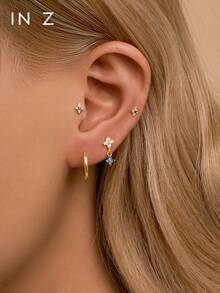 1pc 16G 925 Sterling Silver Double Stone Internally Threaded Lip Stud | Birthstone Cartilage Earring | Low Allergy Gold Ear Cartilage Tragus Stud | Flat Lip Ring | Suitable For Women's Daily Wear - Multicolor - View 6