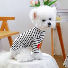 1pc Pet Clothes, Dog/Cat Apparel, Cute Heart Pattern Undershirt For Small Dogs/Puppies - Black & White Striped - Black - View 4