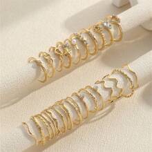 28pcs Gold Tone Stacking Rings Set - Heart, Star, Rhinestone, Wave Designs, Suitable For Women Everyday Jewelry Wear - 28-piece Set - View 2