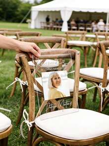 1pc Personalized Acrylic Memorial Wedding Chair Sign, Customizable Photo & Name, Love Memorial Reserved Seat Plaque, Funeral, Memorial Ceremony, Anniversary & Condolence Gift For Family And Friends - Multicolor - View 4