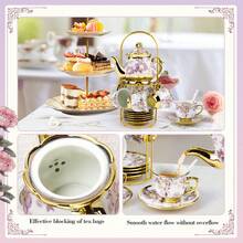 20-Piece Floral Porcelain Tea Set With Serving Tray - Elegant Purple Teapot (15oz) & Matching Tea Cups (3oz) With Saucers, Complete Afternoon Tea Party Collection For Adults, Home Decor, Hostess & Holiday Gift,Valentine's Day Gifts Christmas Gifts - 紫色 - 查看 7