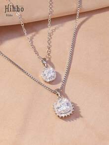 Hihho 2pcs Stainless Steel Chain & Copper Micro-Inlaid Necklace Set. Luxury Geometric Square Full Bright Personalized Party Earrings & Necklace Jewelry Gift - Necklace Set - View 7