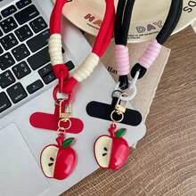 可爱苹果元素亚克力半脸苹果手机挂绳腕带，可爱抽绳手机腕带，手机吊坠腕带，适用于通用手机壳，可DIY拆卸垫，男女通用便携式防丢防摔腕带，春季派对礼物 - 彩色 - 查看 5