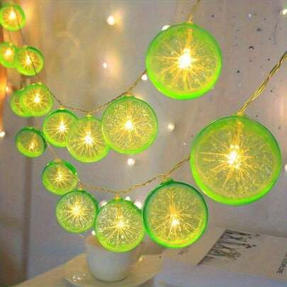 1pc Green Lemon Slice LED String Lights, Fresh Summer Lemon Slice Lights Battery Powered (Batteries Not Included), Lemon Decor Party String Lights, Holiday Decor Atmosphere Lights, Party Fruit Decor Lights, Suitable For Bedroom, Home, Summer Party, Home, Camping Decor. Cute Lemon Decor String Lights.