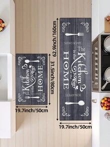 DAJIANG 1 tấm thảm trải sàn nhà bếp kiểu cổ điển, nền vân gỗ màu xám đậm với họa tiết dụng cụ nhà bếp màu trắng và khẩu hiệu tiếng Anh, thảm dài dùng cho nhà bếp, phòng tắm, ngoài trời, trong nhà, hành lang, phòng ngủ, phòng khách, có thể giặt máy. - Nhiều màu - Xem 16