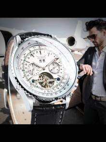 JARAGAR 1pc Men's Fashion Sports Automatic Mechanical Watch, Small Dial, Luminous Hands, Business Casual Men's Watch - White - View 8