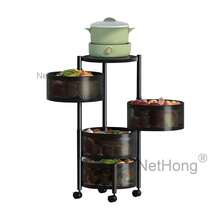 3/4/5 Tier Kitchen Rotating Storage Trolley Cart Round Vegetable Mobile Shelf Rack - Black - View 12