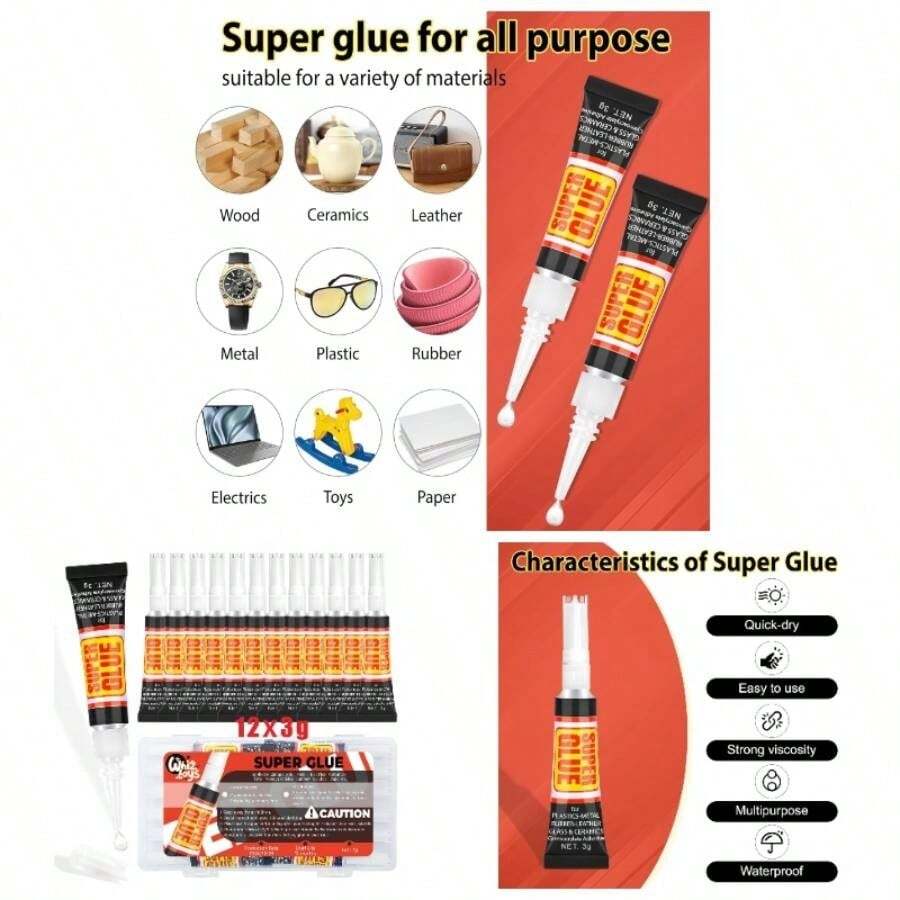 12 - PackQuick - Drying, Plastic, Metal, Wood, Ceramic, Rubber And More, Strong Bonding Adhesive Crafts, Repairs, - 12 - View 1
