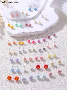 30 pares de pendientes de cristal con flores de dopamina coloridas y de moda, colores de flores aleatorios, regalo para niñas - Multicolor - Ver 8
