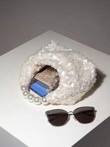 Sequin Bag, Pearl Bag, Evening Dress, Party Outfit, Ball Gown Bag, Ball Accessories, Wedding Supplies, Elegant Women's Wallet, Women's Gift, Valentine's Day (Random Pattern) - Beige - View 6