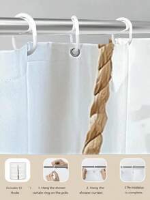 1pc Printing Shower Curtain For Bathroom - Mildew Resistant Design With 12 Hooks, Ideal For Shower Stalls And Bathtubs - 1 - View 4