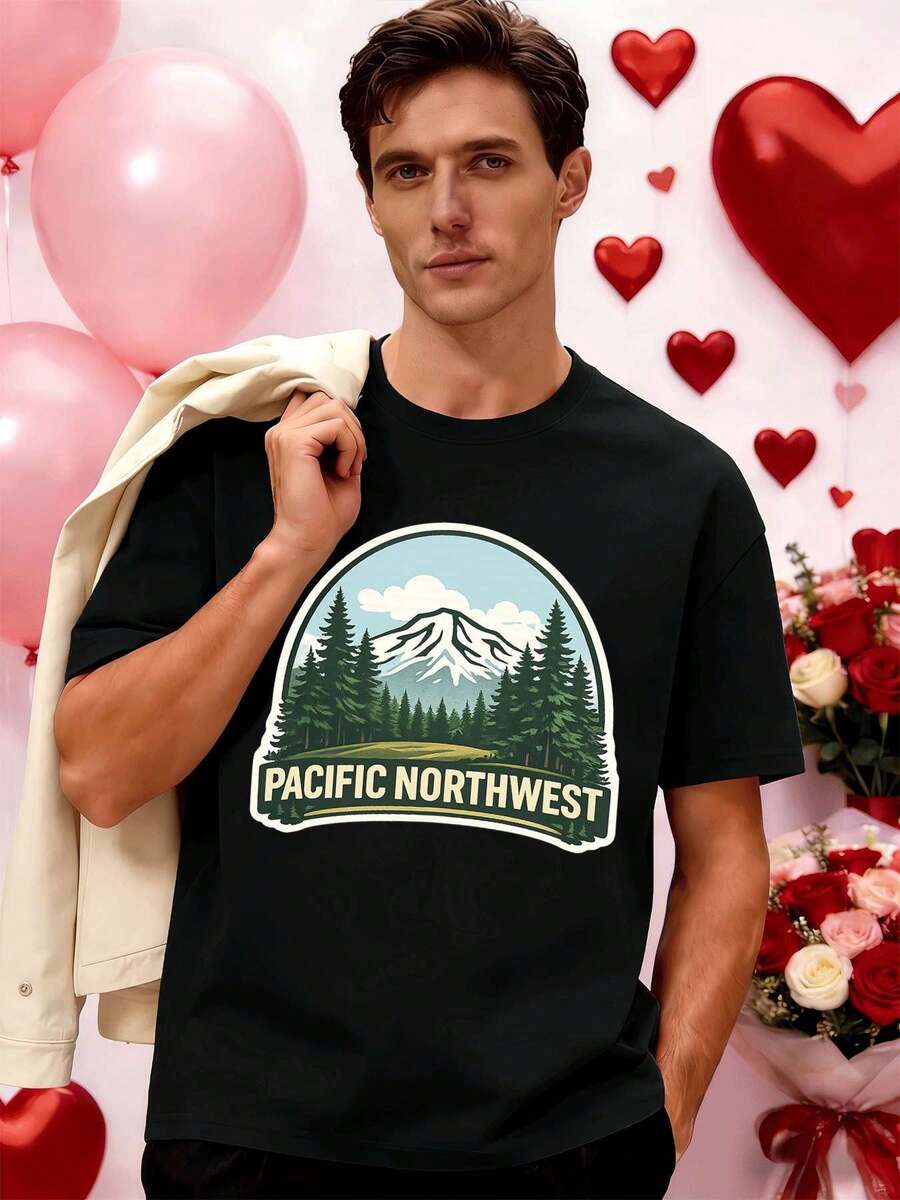 T-shirt à imprimé graphique inspiré du Nord-Ouest Pacifique – Street Hip-Hop, respirant, design graphique, nouveauté - Noir - Voir 1