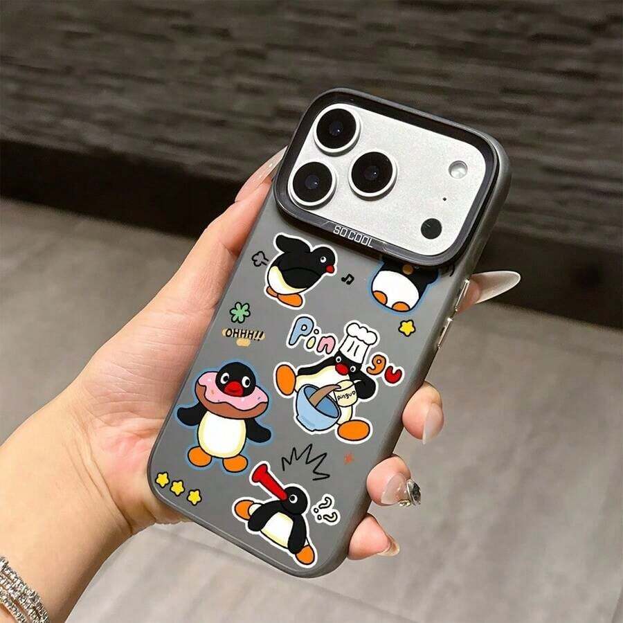 かわいいカートゥーンペンギンパーティーグラフィティフォン 17 16e 16 15 14 13 12 11 プロモデルを使う アンチドロップマットバックカバー、モバイルアクセサリー、楽しいデザイン、プリント、カジュアルユーザーを使うフォンケース 17ギフト飾り - 半透明の黒 - チェックする 1