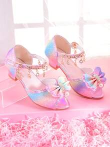 Girls' Fashion High Heel Sandals, Rainbow Glitter Kids Pageant Shoes For Little Girls, Suitable For Stage Performance, Party And Formal Occasions - Multicolor - View 3