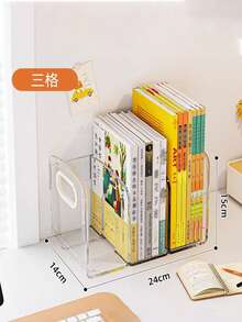 Sujetalibros de acrílico, estantería clara, sujetalibros, caja de almacenamiento de escritorio, estantería de archivos de oficina, estantería de almacenamiento de libros para estudiantes, estantería para exhibir álbumes de fotos, almacenamiento creativo - transparente - Ver 9