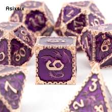 Asixsix 7pcs Purple Dragon Metal Dice Set, Solid Metal Polyhedral Dice Suitable For Role-Playing RPG Tabletop Card Games - Apricot - View 5