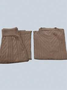 Women's Modal Knit Set – Midi Skirt + Long-Sleeved Blouse, Casual, Elegant And Warm Winter Set - 裸體 - 查看 2