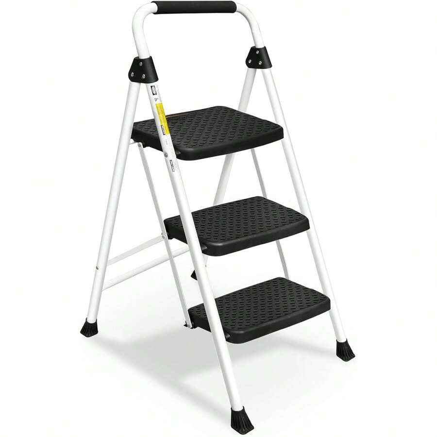 Step Ladder, Folding Step Stool With Wide Anti-Slip Pedal, Sturdy Steel Ladder, Convenient Handrail, Lightweight, Portable Steel Step Stool - 黑色 - 查看 1