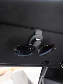 时尚汽车遮阳板太阳镜架，耐用PU皮革金属夹，通用型，适用于所有车型 - 眼鏡夾 - 查看 2