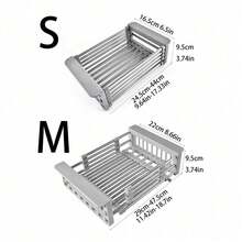 1个可伸缩不锈钢厨房水槽收纳架，功能可调节，专为沥干碗碟、蔬菜和海绵而设计，坚固耐用，最大限度地提高厨房空间利用率。 - 灰色 - 查看 7