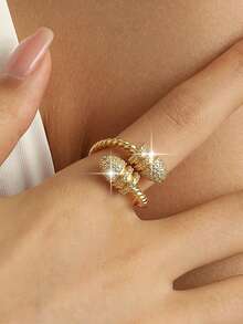 1pc Funky Double-Headed Honey Stick Openable Rings Casual Cubic Zirconia Twist Single Ring For Women Daily Commute Dating Gifts Copper Jewelry