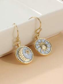 Pendientes artesanales vintage de sol y luna de cobre, pendientes con colgante de estilo bohemio para mujeres - Dorado - Ver 3