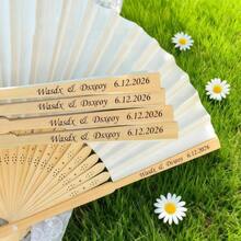Customized Wedding Hand Fan, Personalized Wedding Gift Fans, Wholesale Engraved Bride Party Favors, Handmade Romantic Wedding Fans, Bridesmaid Gifts - 彩色 - 查看 3