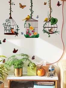 Bộ 1 miếng dán cửa sổ hình giỏ treo, lồng chim, bướm và hoa theo phong cách tối giản sáng tạo, trang trí phòng ngủ và phòng khách, trang trí tường, họa tiết chim và bướm mùa xuân. - Nhiều màu - Xem 9