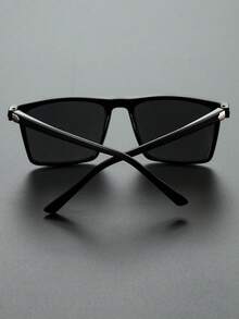 1pc Men's Square Plastic Frame Classic Popular Design Modern Minimalist Style Sunglasses, Suitable For Outdoor Leisure Activities, Golf, Business, Street Photography, Fishing, Driving, Travel And Other Scenarios - màu đen - Xem 6
