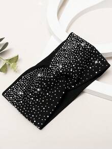 水钻装饰发带派对头巾发带吸汗带，秋冬季女士度假装扮优雅围巾女士头巾柔软头巾 - 黑色 - 查看 4