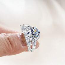 6.5 Carat S925 Silver Moissanite Ring Set, Fashionable & Luxurious Women's Bridal Engagement Jewelry Suitable For Daily, Date, Party, Gathering