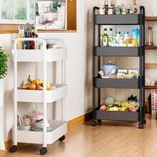 4/5-Tier Rolling Storage Cart - Suitable For Kitchen, Bedroom, Bathroom, Easy To Assemble, White/Black Durable Plastic Organizer Shelf, Perfect For Office Supplies, Books | Modern Storage Trolley | Multi-Layer Shelves - 白色 - 查看 5