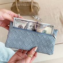 黑色长款女士钱包，精致高端2026新款小众妈妈薄皮钱包，编织软袋 - 彩色 - 查看 10