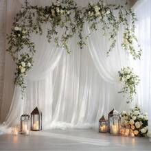 1pc/2pcs White/Black Sheer Voile Curtain Backdrop, Thin Mesh Fabric Drape With Rod Holes, For Wedding Ceremony, Party, Valentine's Day, Birthday And Event Decoration (Rods Not Included)