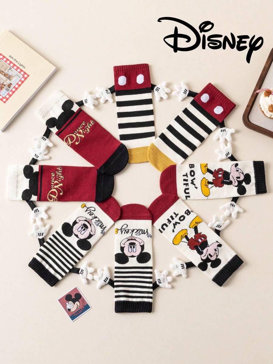 Disney 4双可爱3D手套袜，儿童圣诞节过膝袜，时尚儿童派对高筒袜，高品质礼物。返校季，趣味时尚爱好者，家庭聚会圣诞礼物手套袜，袜子 - 彩色 - 查看 1