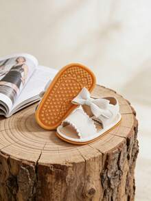 Toddler Girls' PU Leather Soft Leather Open Toe Flower Princess Flat Sandals, Summer - White - View 8