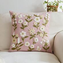 1件粉色春季花卉刺绣抱枕套，蝴蝶野花图案，室内装饰，四季皆宜，不含枕芯 - 粉色 - 查看 10