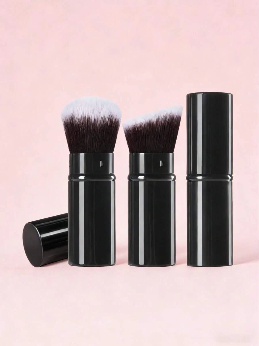 1-2支伸缩式化妆刷、旅行歌舞伎粉底化妆刷、面部腮红刷用于混合液体、腮红、古铜粉、指甲油、防晒霜和无瑕化妆品。 - 彩色 - 查看 1