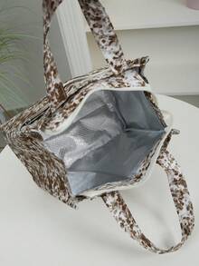 新款加厚尼龙波点印花午餐包，便携式午餐盒手提袋，带铝箔内衬的保温午餐包，拉链封口，适合午餐、野餐、工作、户外用餐、日常收纳 - 卡其色 - 查看 7