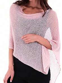 Womens Sheer Blouse Top Knit Lightweight Shrug Sweater Poncho Y2K Sheer See Through Knit Poncho Asymmetric Shrug Bolero Beach Cover Up Tops Pullover Crochet Shawls - 淺粉色 - 查看 9